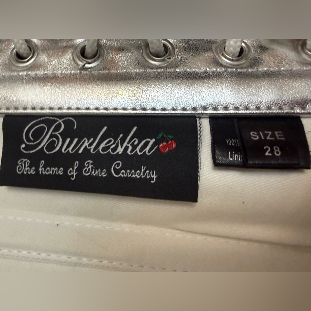 Burleska silver faux leather corset with heavy metal fasteners - Picture 7 of 9